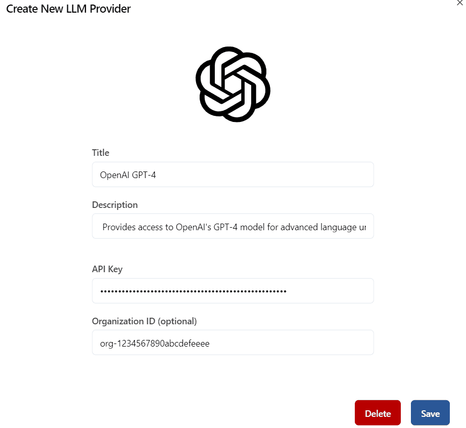 OpenAI LLM Provider Form