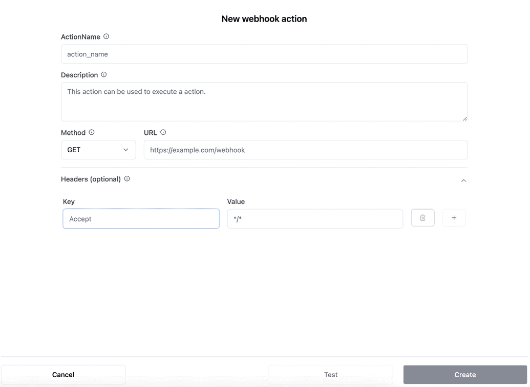 Webhook Action Form