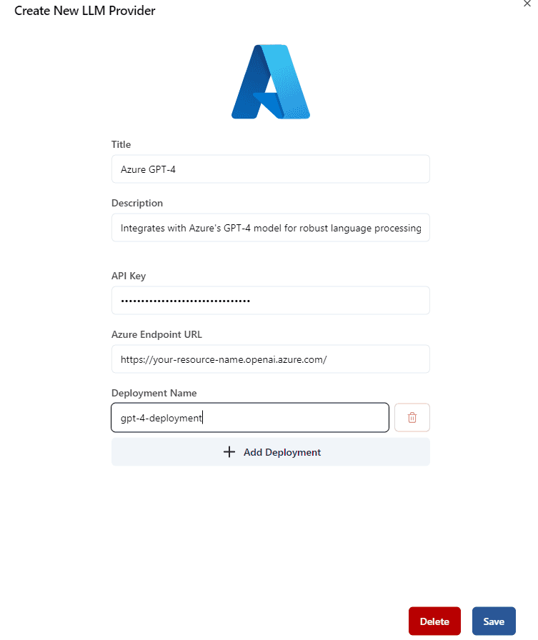 Azure LLM Provider Form