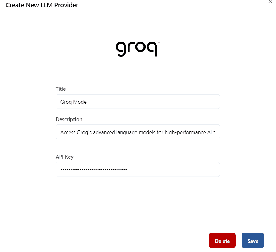 Groq LLM Provider Form