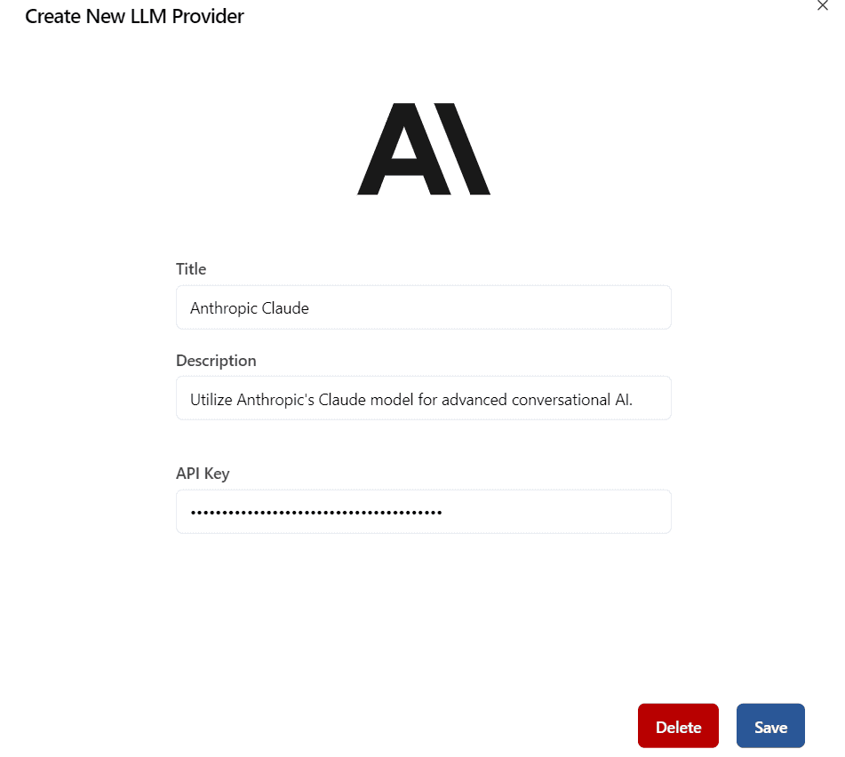 Anthropic LLM Provider Form